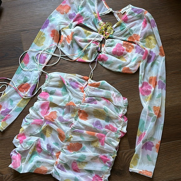 For Love and Lemons Floral Mesh Mini Dress or Coverup M - Picture 4 of 12